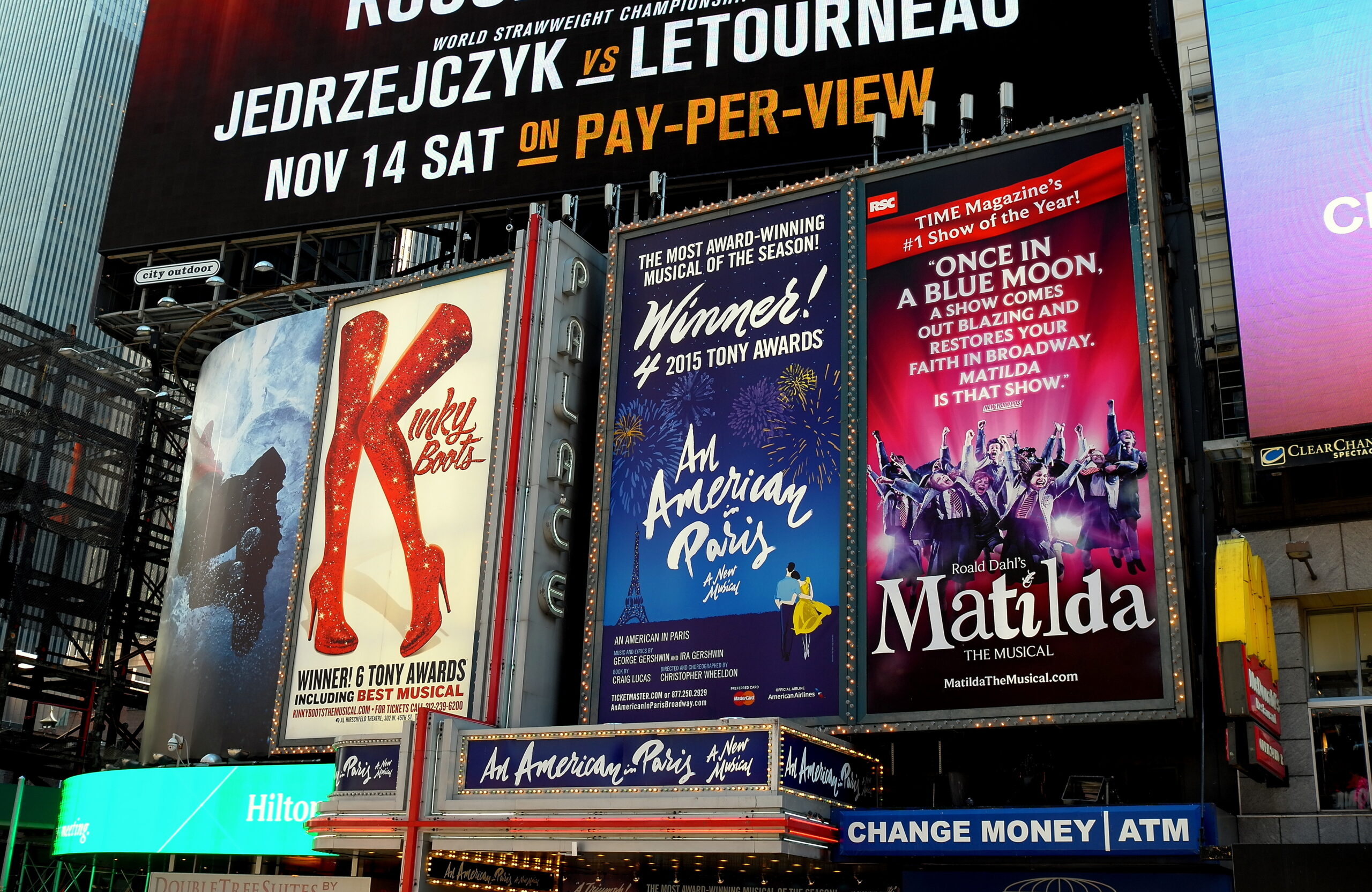 Posters advertising musicals including 'Kinky Boots'