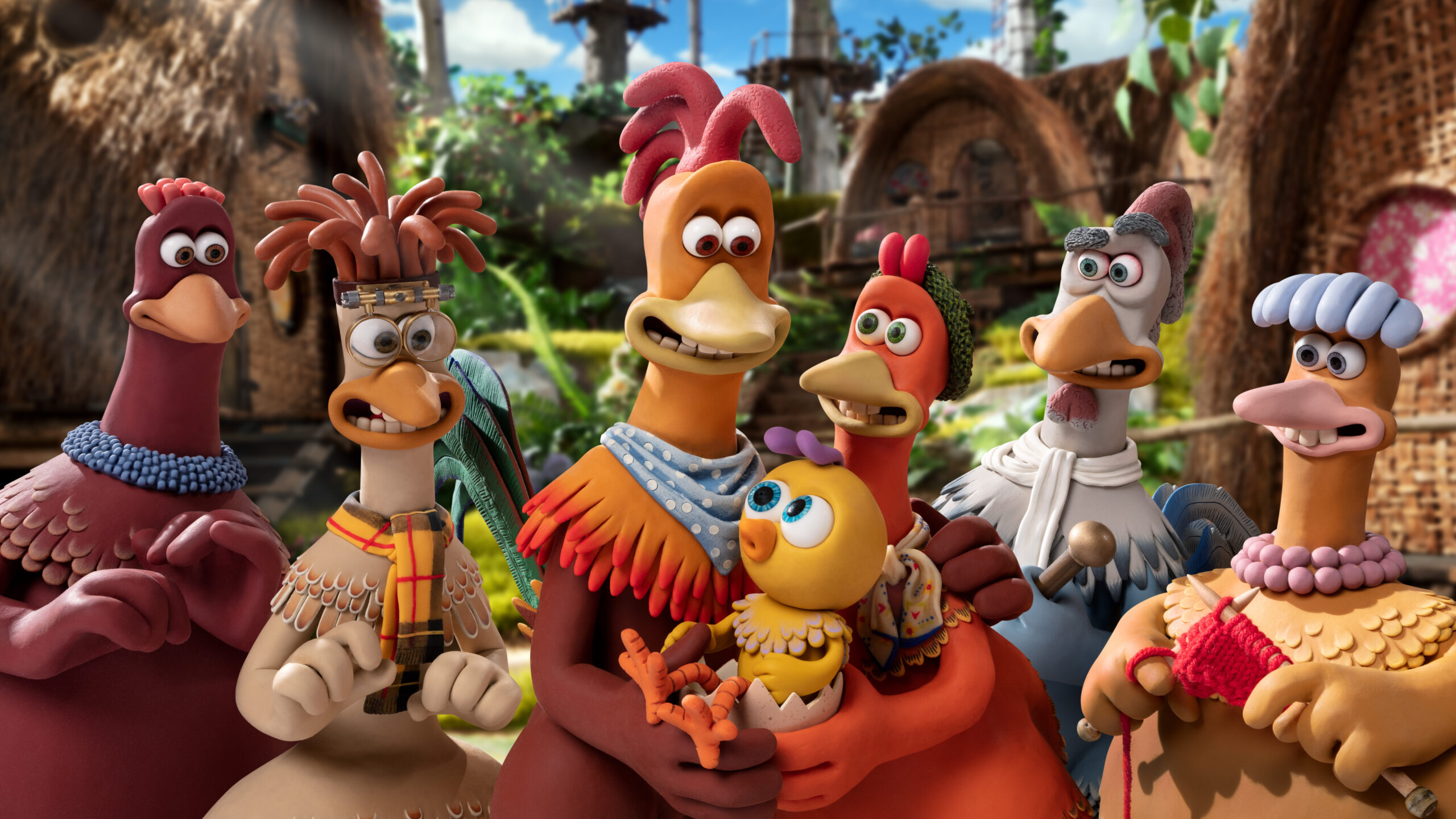 Group picture of the chickens from 'Chicken Run'